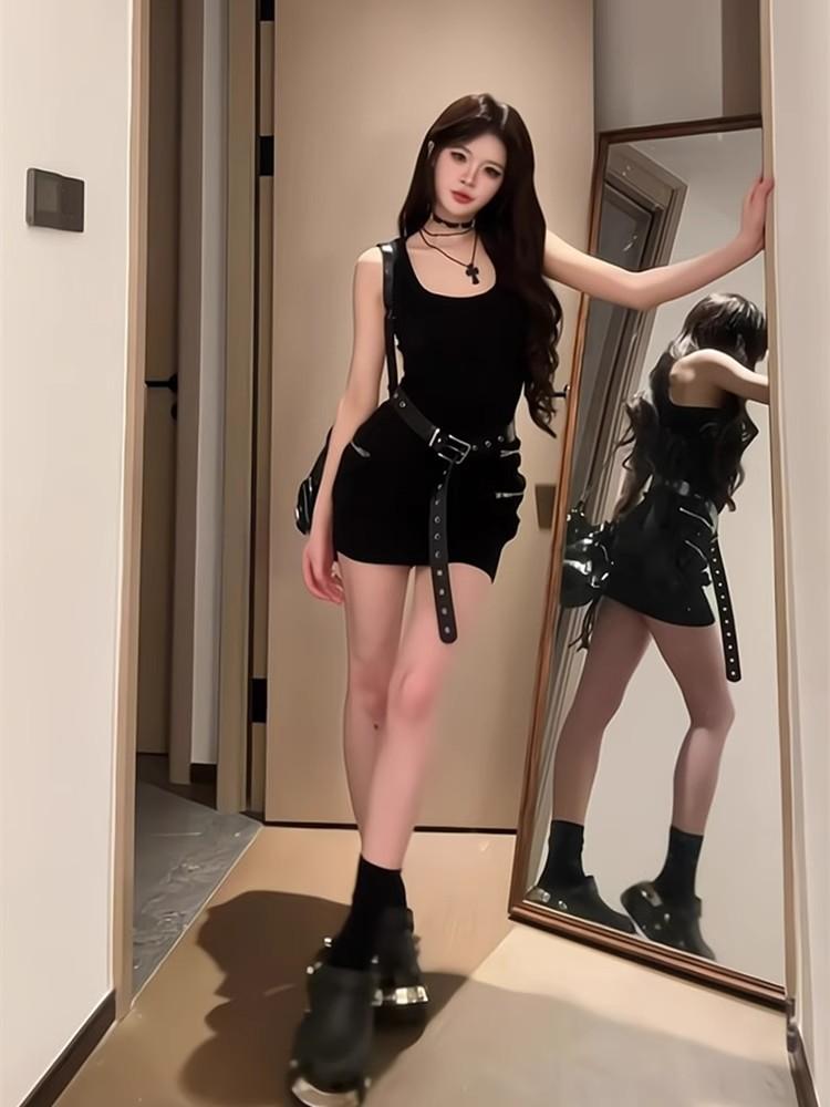 Kusa tug sister sleeveless vest dress women's summer new Spice Girl style temperament tight hip short skirt tooling skirt