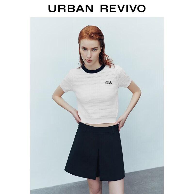 UR2026 Women s Color-block Puff Sleeve Embroidered Knit Top XL грязно-белый