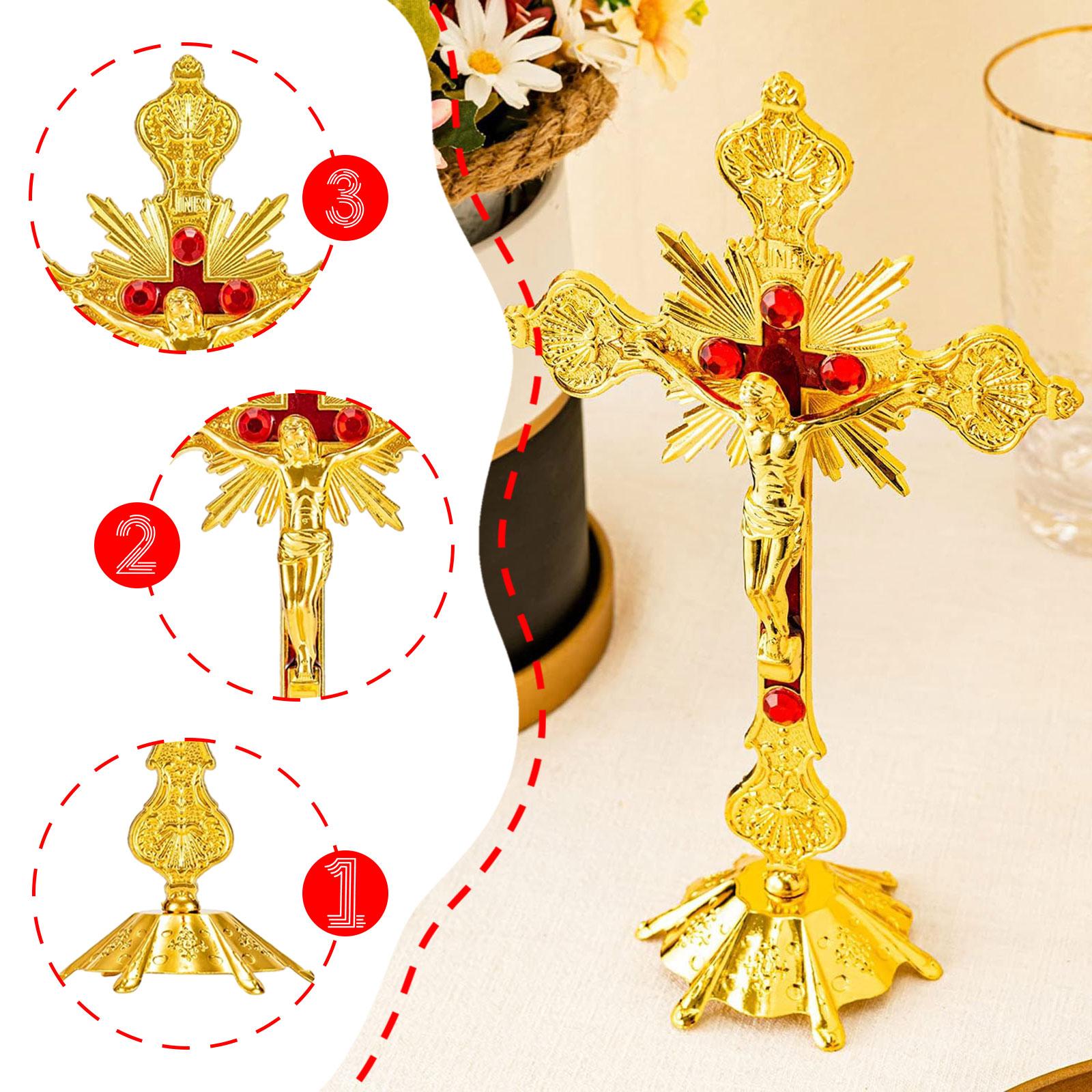 Standing Crucifix, Jesus Crucified, Sculpture, with Stand, Tabletop for Living золотой