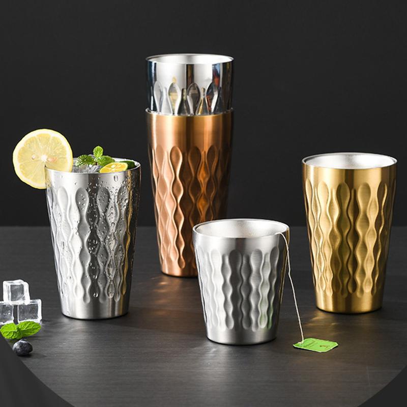 304 Edelstahl Kaltwasser Getränkebecher Doppelwand Bier Verbrühschutz Fallschutzbecher Milchbecher für Küche Trinkgeschirr Bar