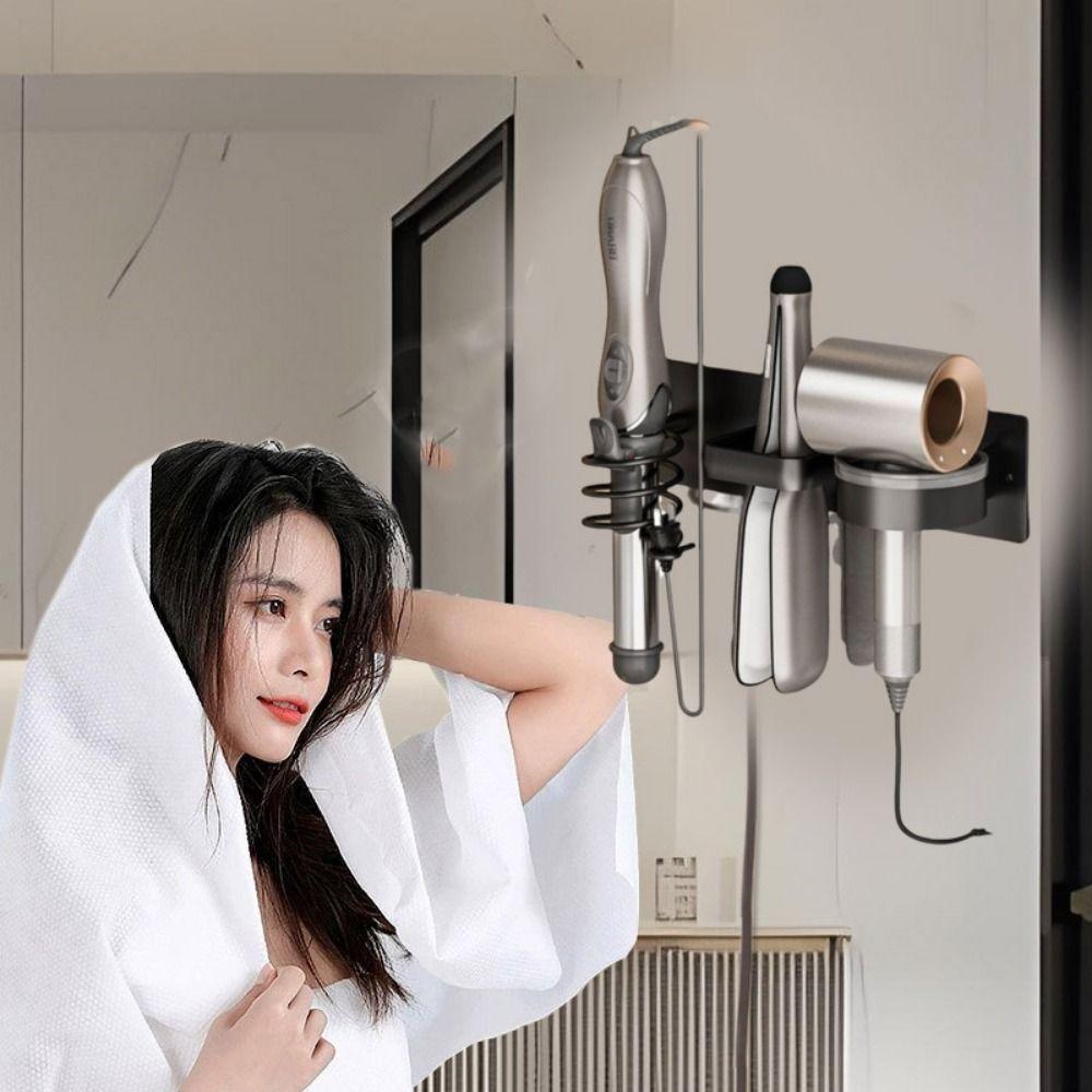 Aluminum Hair Dryer Holder 3 in 1 Toilet Blower Holder Practical Curling Iron Shelf  Bathroom