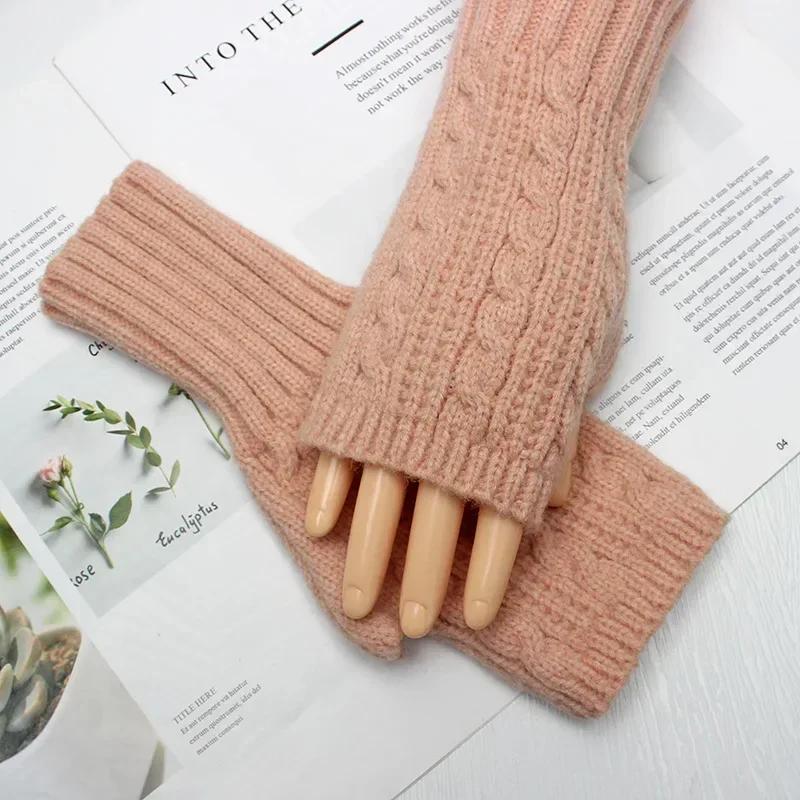 Half Finger Gloves for Women Winter Soft Warm Wool Knitting Arm Gloves Writting Warm Mittens Handschoenen Guantes