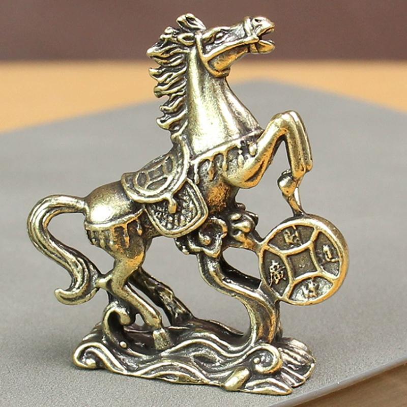 Statue de Cheval en Laiton Vintage Ornement de Bureau Décoration Artisanat Métallique Créatif Décorations pour la Maison Statue du Cheval du Zodiaque Stéréoscopique