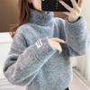 Faux Mink Fur Sweater for Women Thickened Winter and Autumn Outfits Turtleneck Striped Pullover Top Casual Knitted Sweater