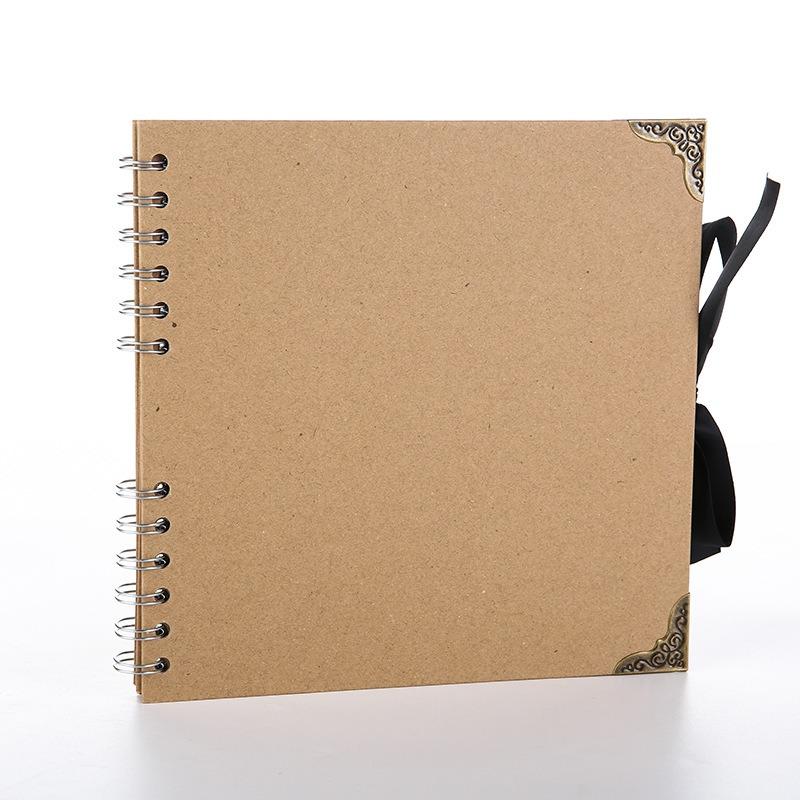 

Vintage Kraft Paper Inner Page DIY Scrapbook Album Bow Ribbon Closure Photo Album Handmade Memory Book for Photo & Note Collage хакі