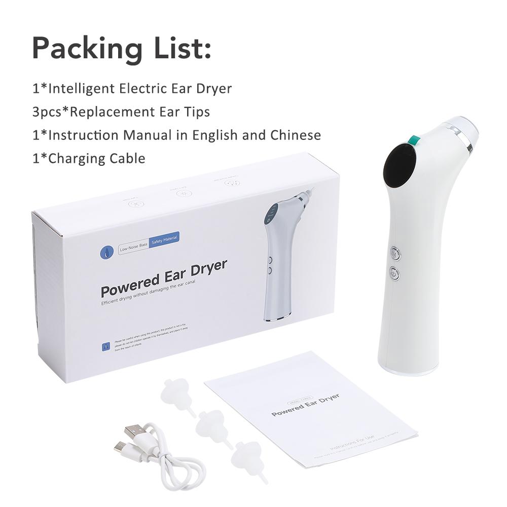 

Electric Ear Dryer Delivers Gentle Warm Air Low Noise Ear Blower 3 Levels Wind Speed with 3 Ear Drying Tips for Swimming Showeri белый
