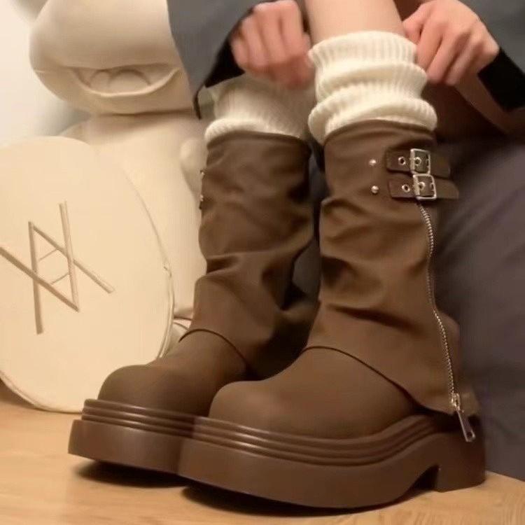 Fashion Short Boots 2025 Spring New Thick Soled Women's Boots High Heels Women's Retro British Style Short Boots Women