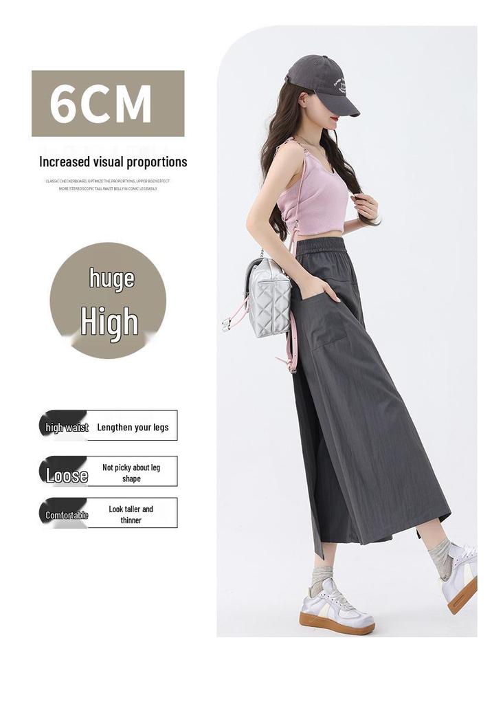 2026 Japanischer Stil Damen High Waist Eis Seide Cargohosenrock - Sommer Schlankmachend Locker Weiter Bein