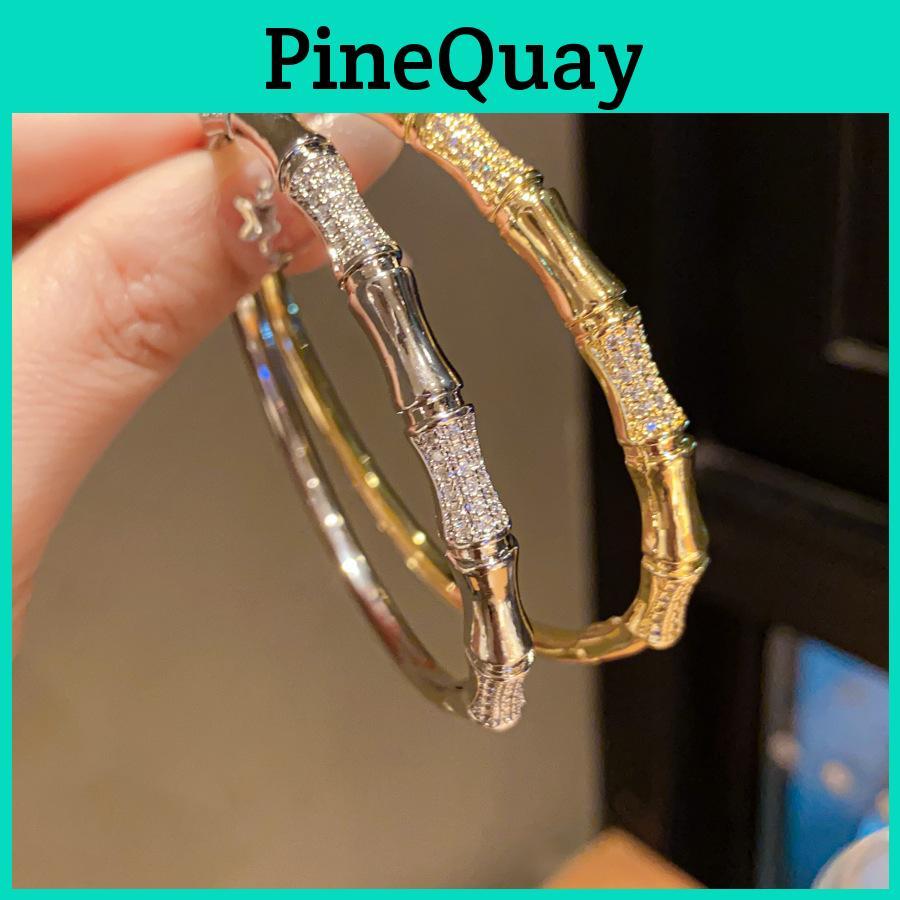 Copper Zircon Bamboo Charm Bracelet With Gold Plating And Trendy Style For Daily Wear