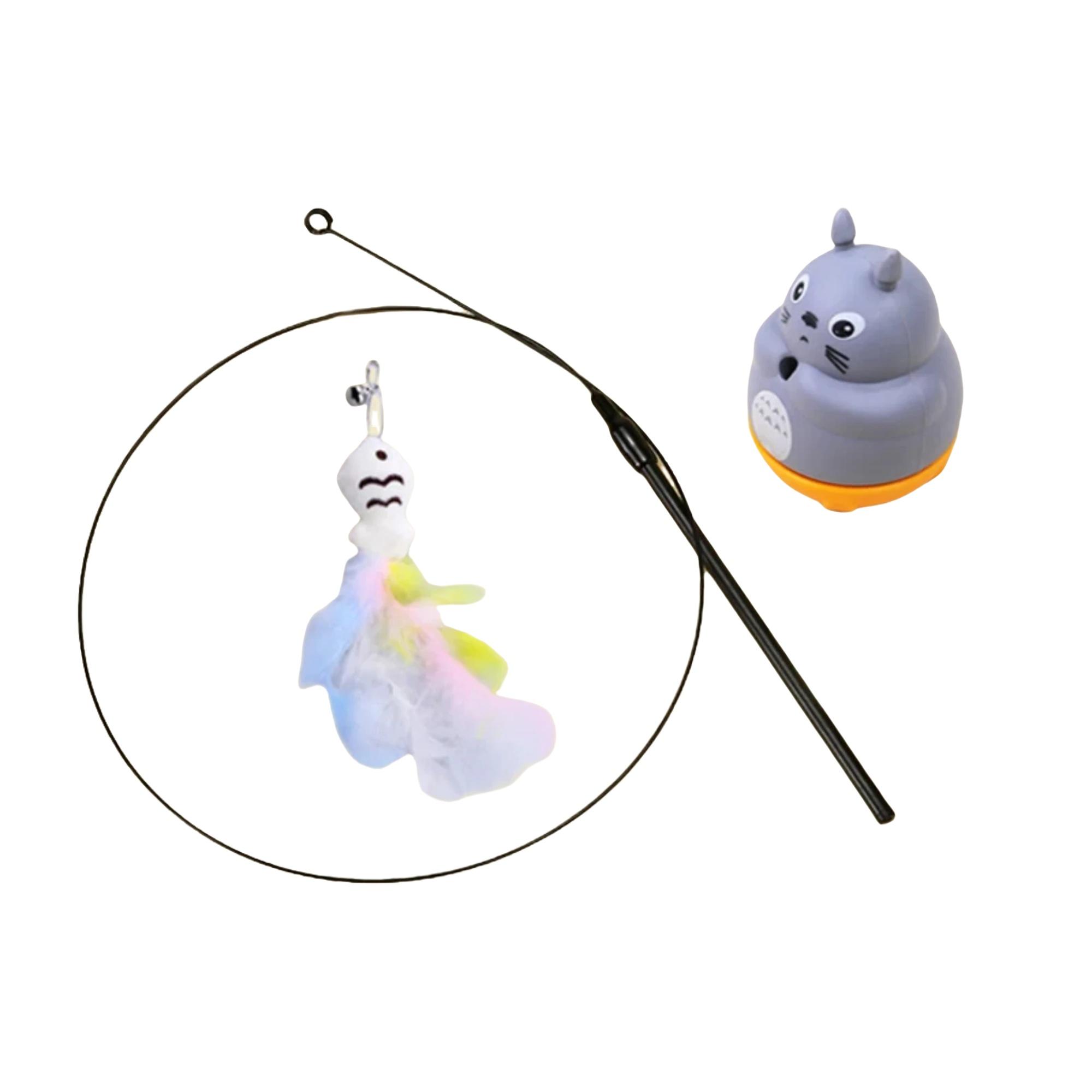 

New cat funny cat stick steel wire long pole feather cute cat toy kitten fishing rotating self-pleasure relief pet toy сірий колір