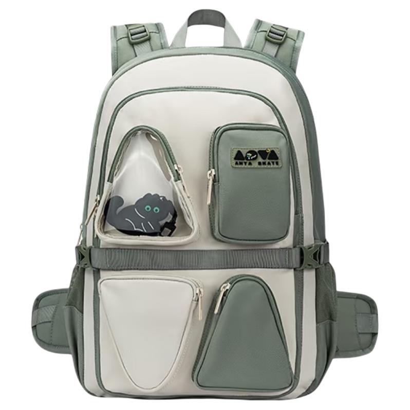 Anta Simple Casual Fashion Large Capacity PU Backpack Unisex Backpack Gray Green 192538153-3 Gray Pea Green