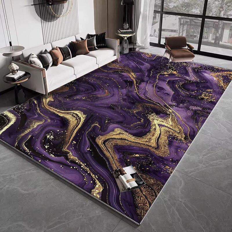Modern Abstract Blackish Purple Living Room Decor Rug Light Luxury Big Size Gaming Room Carpet Soft Antiskid Tatami Mat Washable