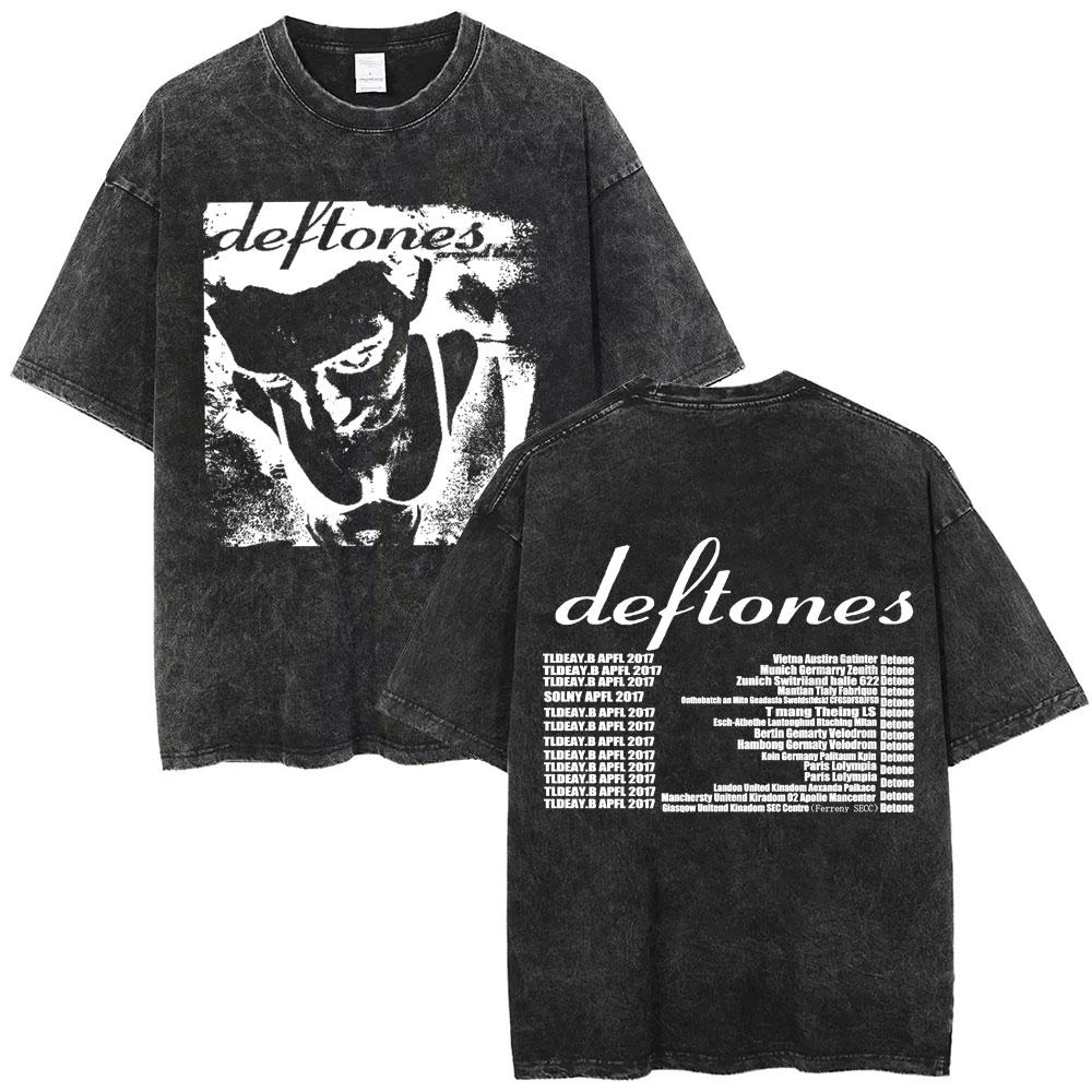 Washed Vintage Rock Band Deftones Cat Graphic Tshirts Men Alternative Heavy Metal Short Sleeve T Shirts Male Retro Streetwear