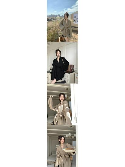 Women's Plus Size French Collar Cardigan Coat - Spring/Autumn Knitted Waist-Tie Top