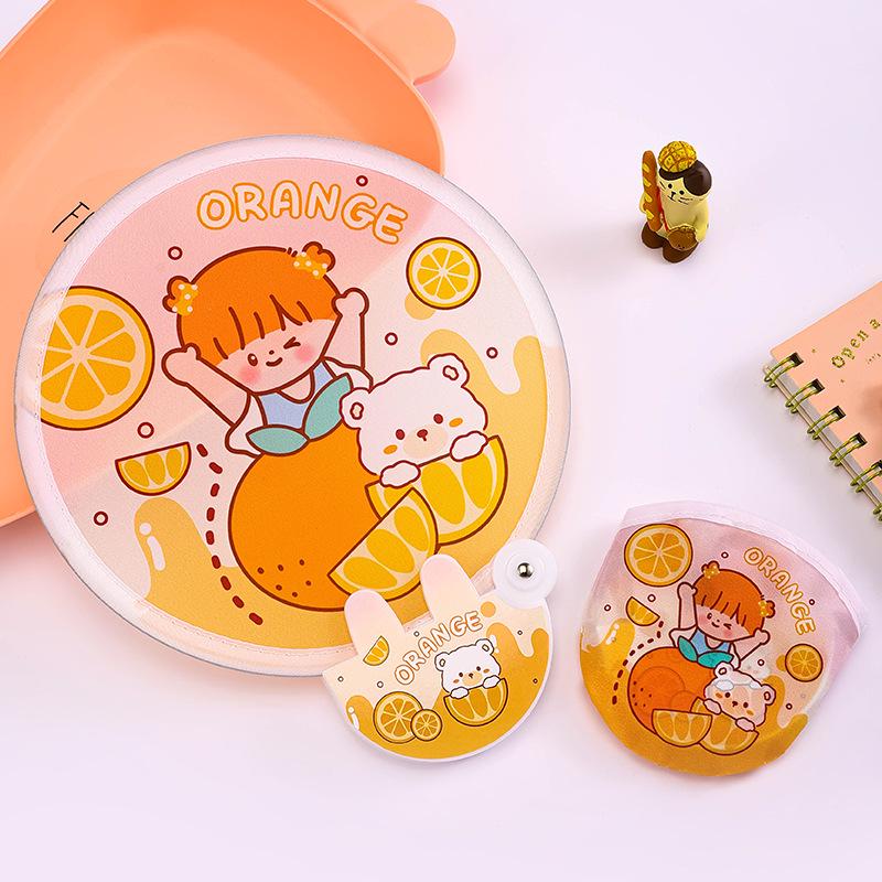 Reflective Mini Folding Fan: Portable Cartoon Design with Cloth Surface for Students and Outdoor Use.