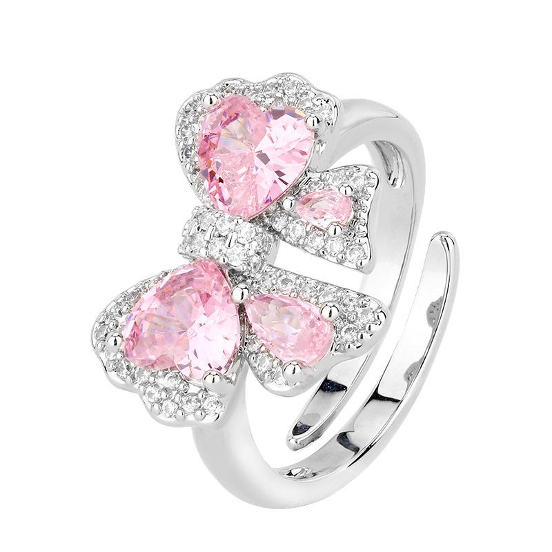 Huamei Jewelry Set Earrings Ring Pendant Pink Inlaid Butterfly Shaped Sweet Wind Female Style