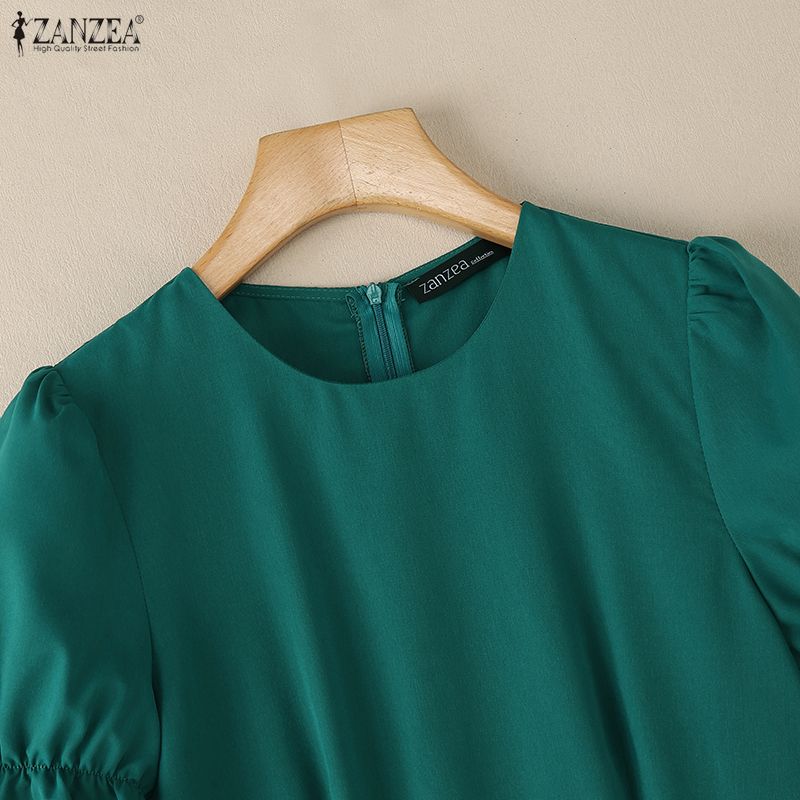 ZANZEA Women Casual Round Neck Summer Short Sleeve Dress