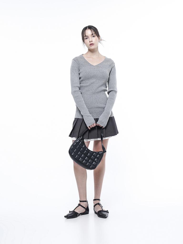 Chaenseseunoi Slim Fit V-Neck Ribbed Knit Grey/W251Tp04Gr