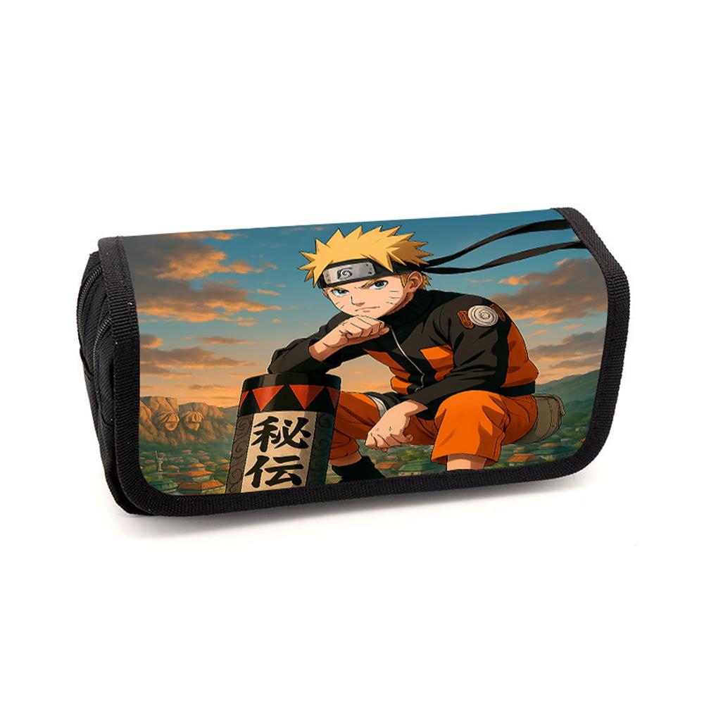 NARUTO Cartoon Anime Pencil Box Double Layer Flip Pen Case Lightweight Stationery for Kids School Daily Use,Boys&Girls Ages 5-10