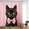 1pc Adorable Bowtie Cat Bath Curtain - Large Polyester Fabric with Pink Heart & Bow Design, 70. 86 x 70. 86 Inches, Machine Wash