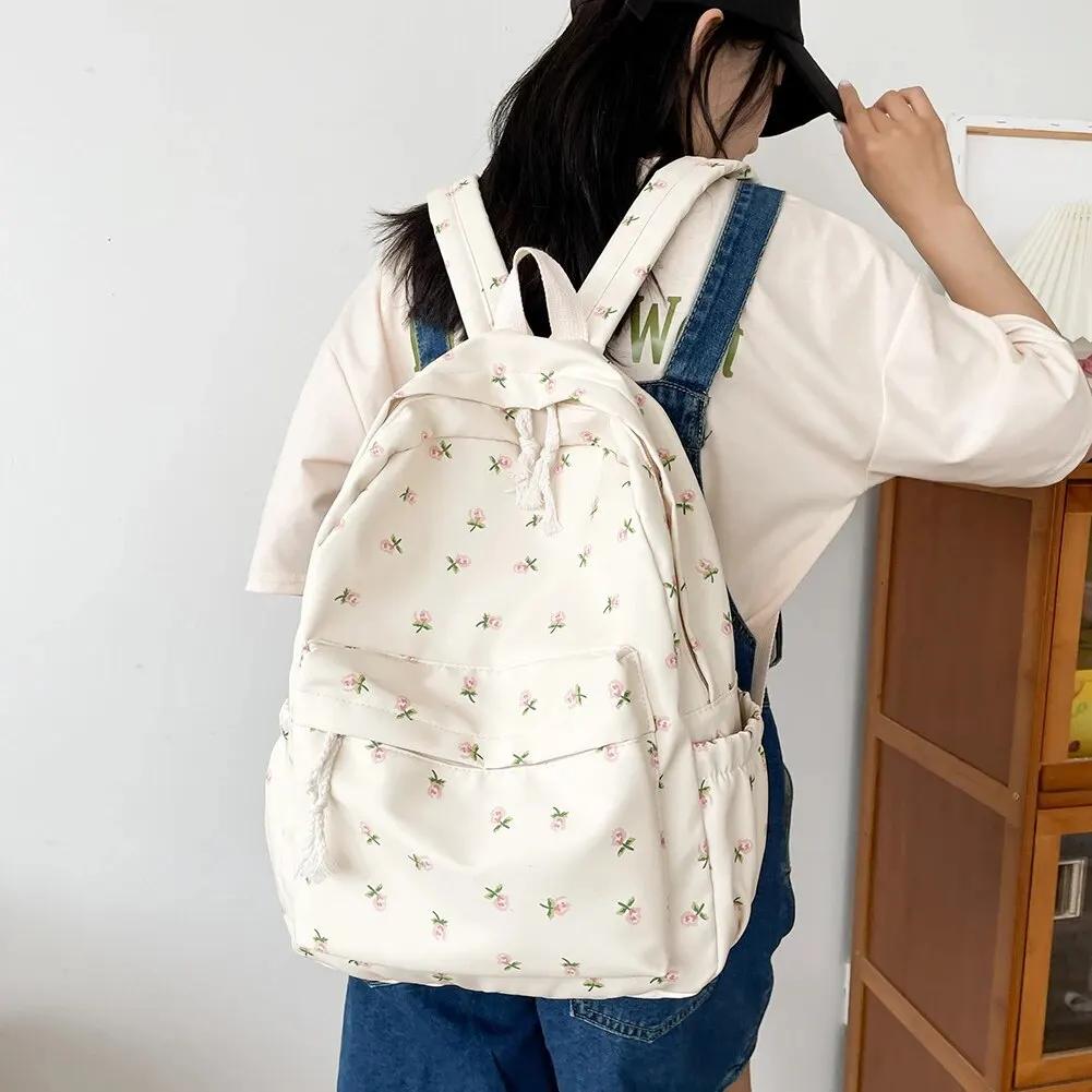 Koreanischer Studenten Schulrucksack Floral Weiß Schulranzen Für Teenager Mädchen Niedlicher Damenrucksack Marke Buchtasche Nyl Rucksack