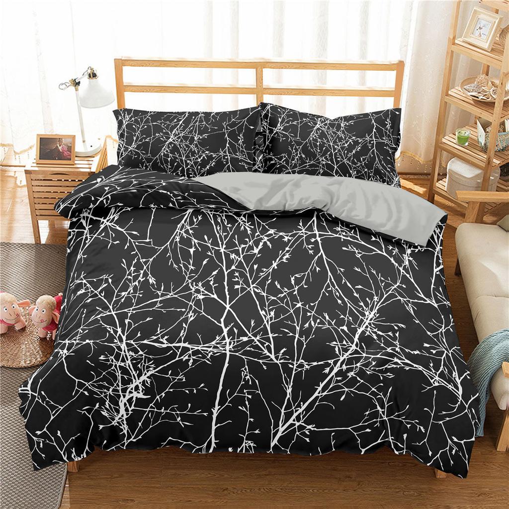 Pflanze Bambus Bettbezug KingQueen Größe Grünes Bambusblatt Zweigmuster Druck Bettwäsche Kollektion Weich 23 Teile Polyester Deckenbezug