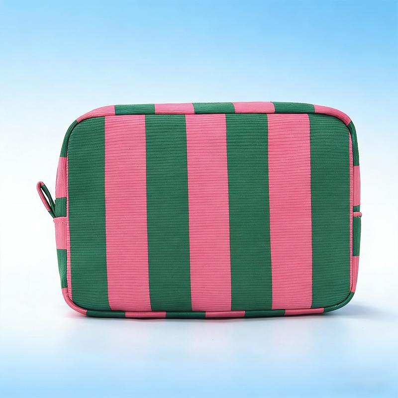 Durable Corduroy Storage Bag Stripe Design Makeup Train Cases High Capacity Travel Makeup Bag