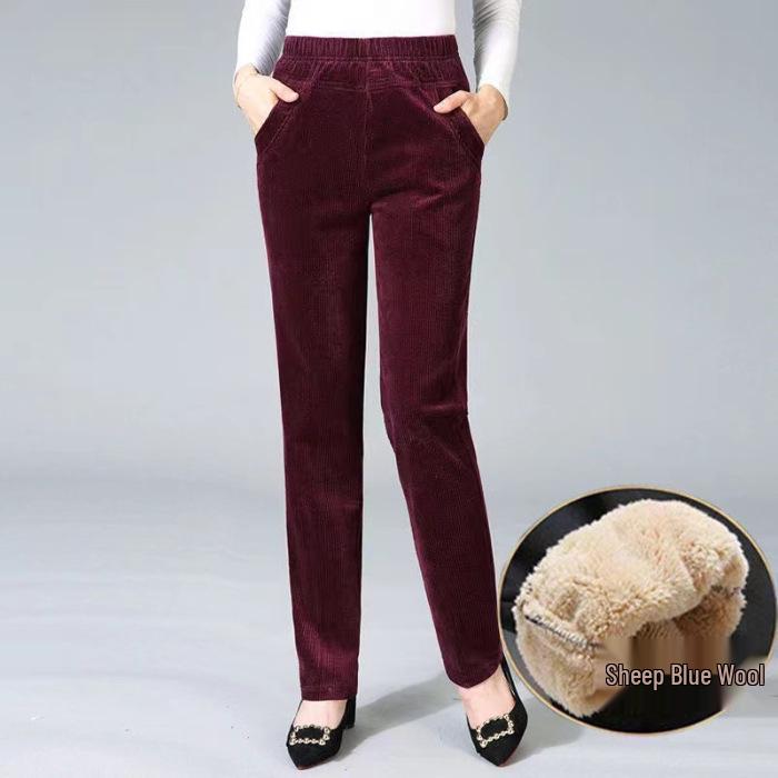 

Women s Corduroy High Waist Pants - Autumn/Winter Plus Velvet, Thick, Loose Fit, Straight Leg, Perfect for Moms. XXXL
