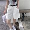 Women's Summer High-Waist Loose White Straight-Leg Five-Point Denim Jeans, Casual A-Line Wide-Leg Capri Pants