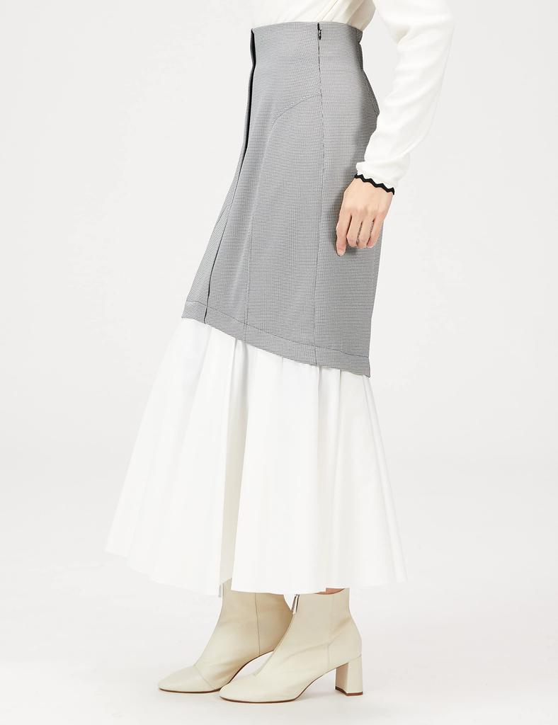 FRAY I.D. Women's Ruffle Hem Combi Mermaid Skirt FWFS225021 CHECK 1