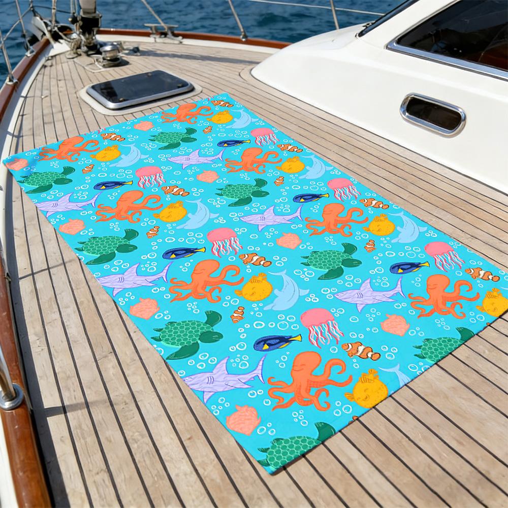 Vivid Sea Creature Beach Towel – Soft Absorbent Oversized for Toddlers & Kids, Adorable Octopus Turtle Print for Beach & Travel