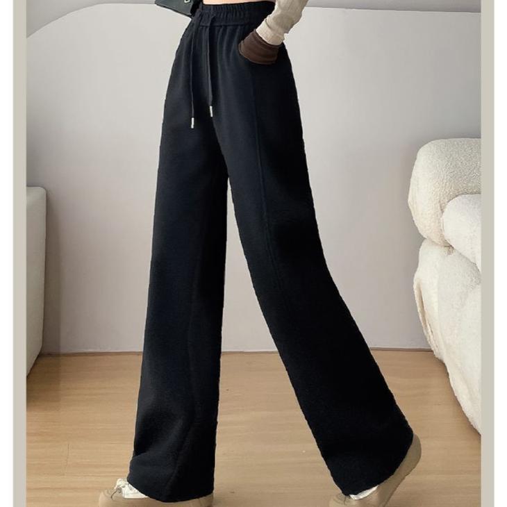 

Весенне-осенние женские спортивные штаны, повседневные брюки с высокой посадкой и широкими штанинами, свободные спортивные штаны прямого кроя S чёрный