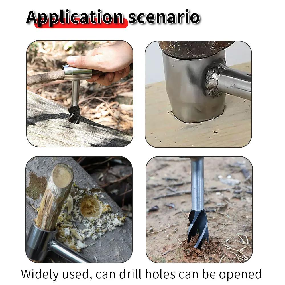 Schneckenbohrer Vierflügelige Stützbohrer Mit PU-Lederetui Outdoor Camping Survival Schlagwerkzeug Manueller Lochmacher