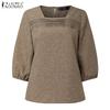 ZANZEA Women Casual Sqaure Collar Summer Loose 3/4 Sleeve Blouse