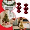 Velvet Christmas Ornaments 2PCS Red Flocked Christmas Ornaments Flocked Painted Candy Cane Bow Bell Decor Holiday Scene Decor