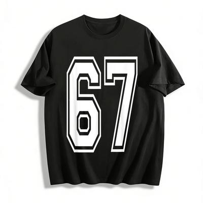 Retro No.67 Print Casual Loose Sports T-Shirt For Men Women Pure Cotton T-shirt