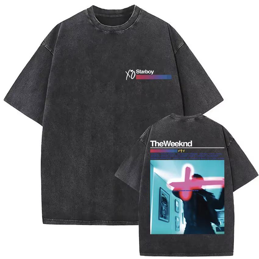 The Weeknd XO Tour 2025 Vintage Washed T Shirt Men Women Pop Music Short Sleeve T-Shirts Rap Hip Hop Graphic Print Y2K Retro Harajuku Unisex Graphic