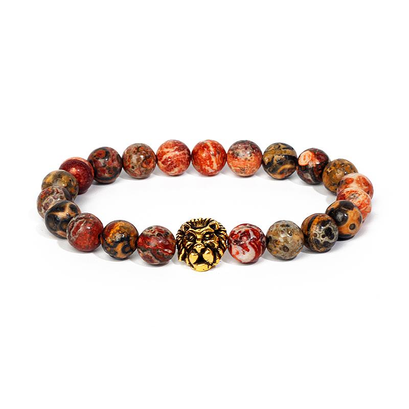 Leopard Head Beaded Bracelets for Men Women 8mm Rock Lava Stone Crown King Lion Charm Bracelet Set Natural Stone Elastic Jewelry