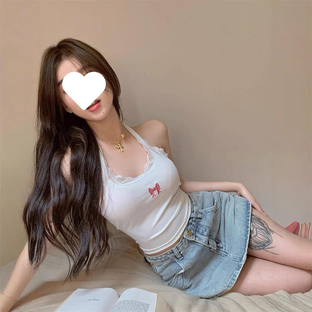 Pure desire Spice Girl lace neck sling vest women's summer new sexy slim slim slim short top