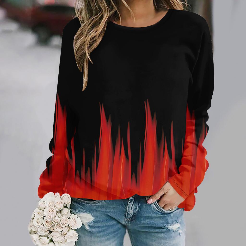 Høst og vinter ny mote rund hals langermet trykket elegant avslappet løs hettegenser