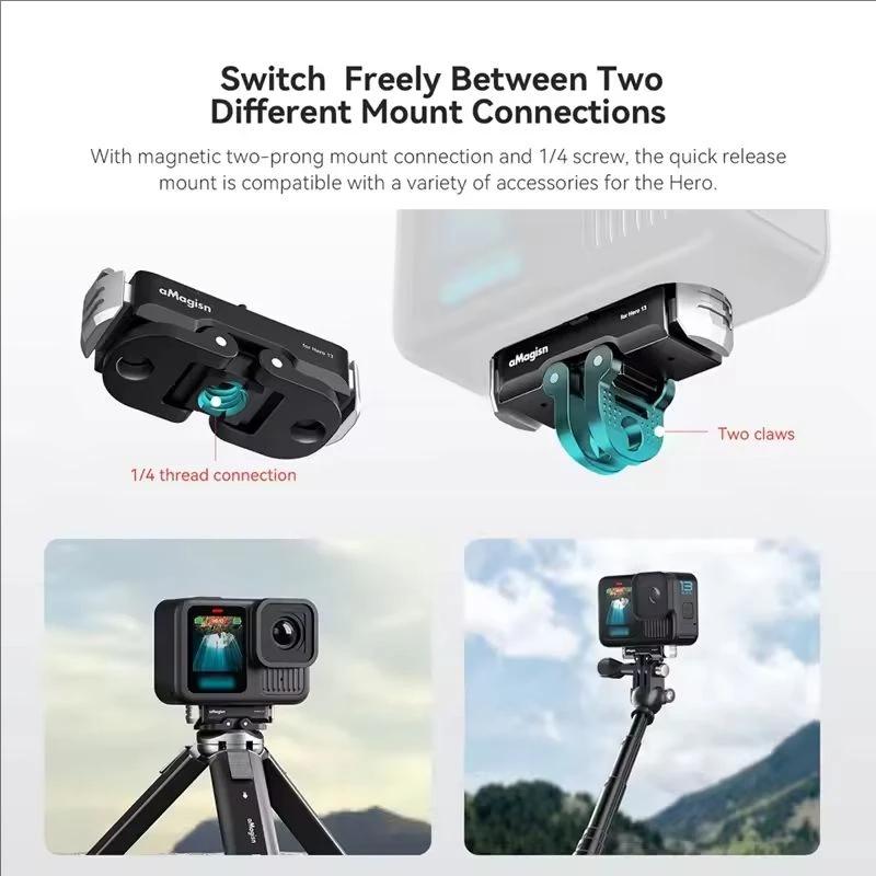 For GoPro Hero 13 Magnetic Mount - Metal Quick-Release Base with Dual Adapter Ports