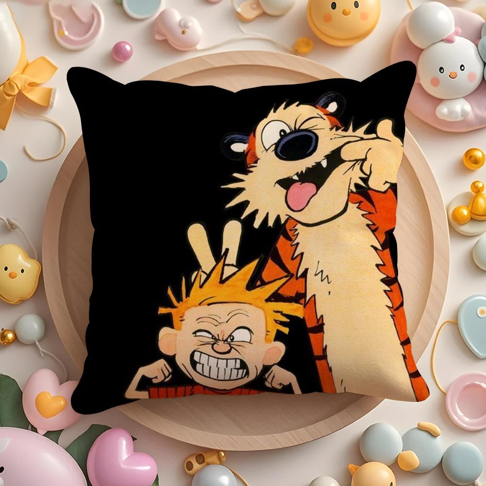 C-Calvin And H-Hobbes Cushion Cover Short Plush Double-Sided Printing Home Machine Washable In Warm Winter Pillow Case