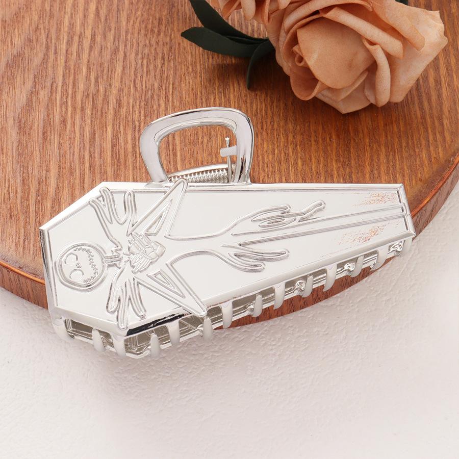 1pc New Halloween Golden Hair Clip Terrifying Coffin Grab Clip Large Skull Hair Grab Disc Hair Shark Clip Dark Headpiece