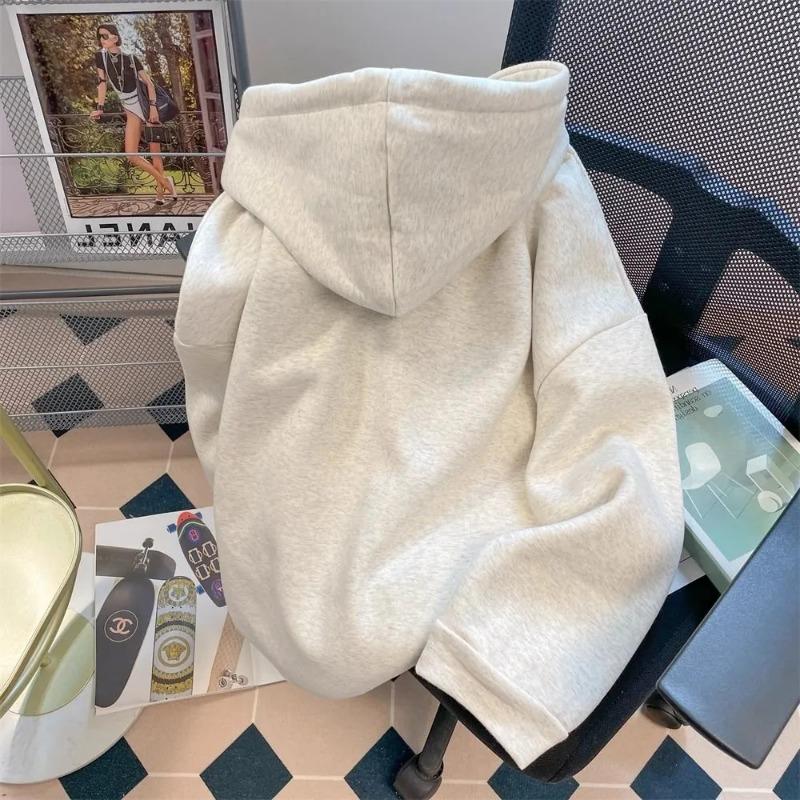 Bluza damska Oversize z kapturem polarowa pogrubiona luźna casualowa wkładana z długim rękawem zimowa bluza top