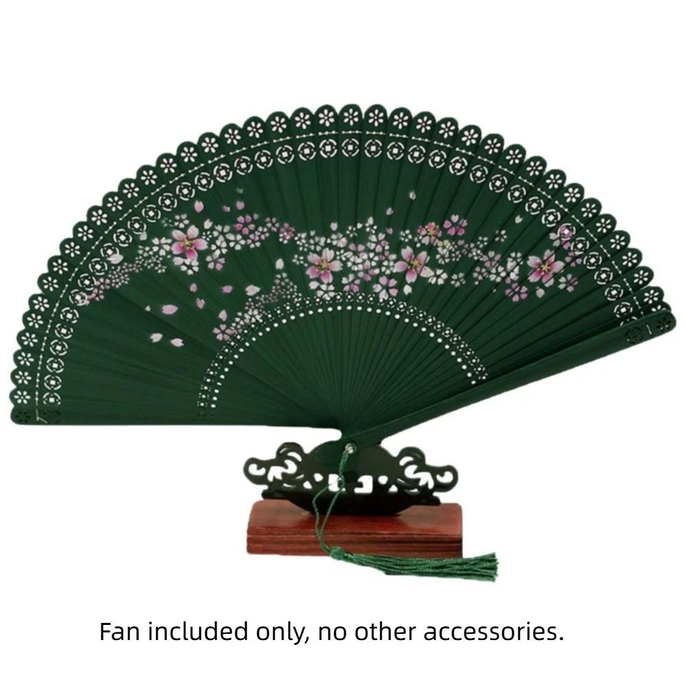 Веер с кисточкой, резной, ажурный, винтажный, ручной, бамбуковый, складной, реквизит для фотосъемки зелёный