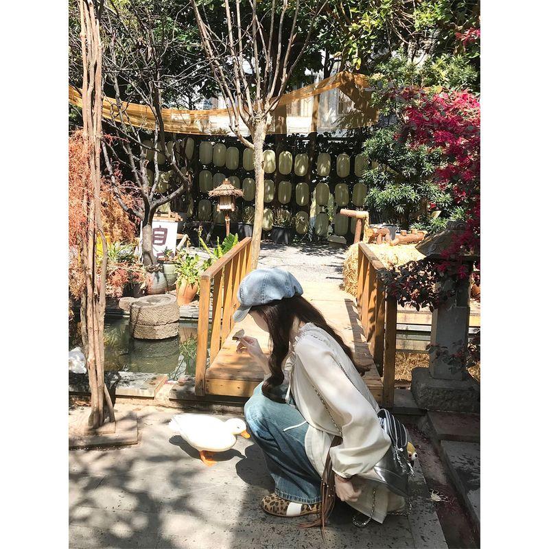 Kumikumi Sweet Style Wooden Ear Lace-up Long Sleeve Shirts Women Clothes Autumn Age-Reducing Chic Loose All-Match Top