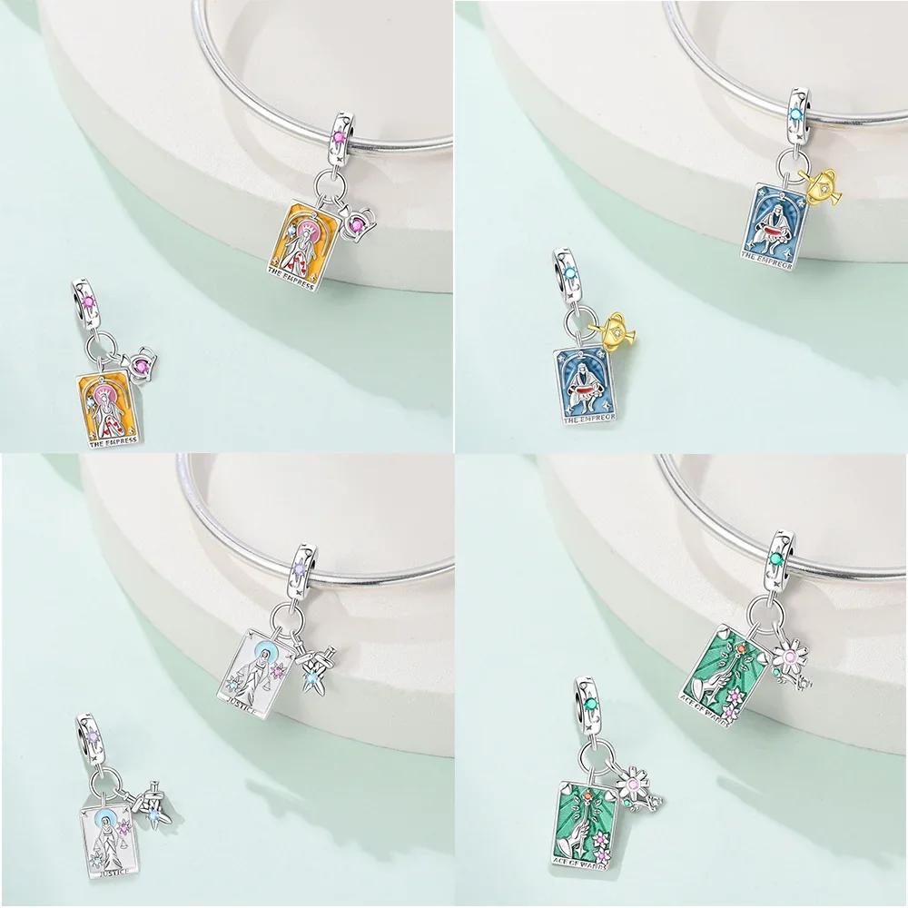 Originalcopper Purple Moon Pink Sun Pendant Tarot Card Star Charms Beads Fit Bracelet Women Fine Beautiful Gift Accessory