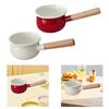 Small Enamel Milk Pot Porridge Cooking Pot with Wooden Handle Butter Warmer for Cooking Stove Top Home Camping RV Travel