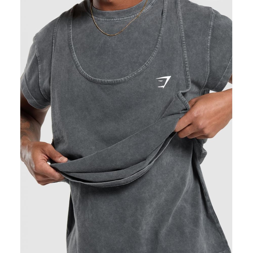Gymshark Washed Double Layer T shirT Black A5a1m Bb81