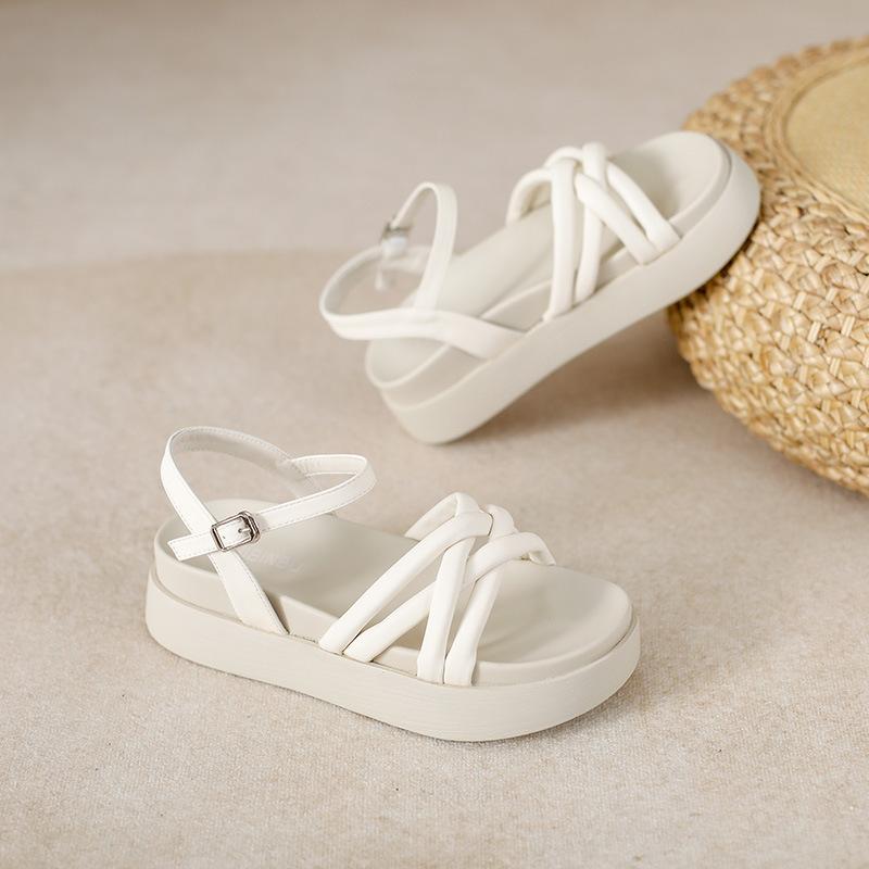 Thick Soled Fairy Style Sandals, Women s Summer New Style, Sponge Cake Flat Bottomed Soft Soled Shoes 32 абрикосовый